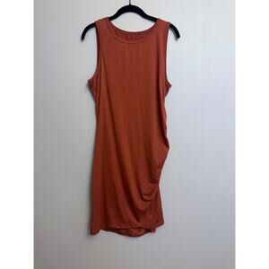 Gomorn Women’s Ruched Tank Dress XL Rust Orange Sleeveless Casual Stretch